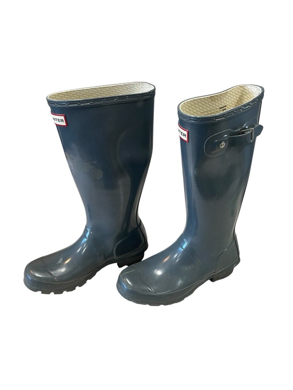 Hunter Original Kids Gloss Outdoor Rain Boots Gray Size US Boys 4 /Girls 5